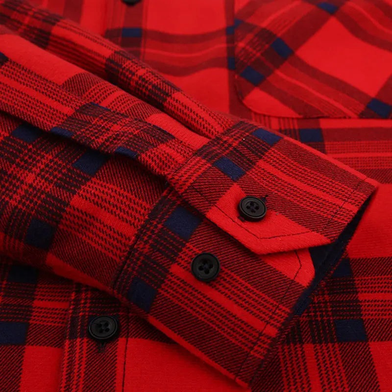 American size men's shirt long sleeve autumn winter warm plus fleece thickened plaid large size fashion free iron