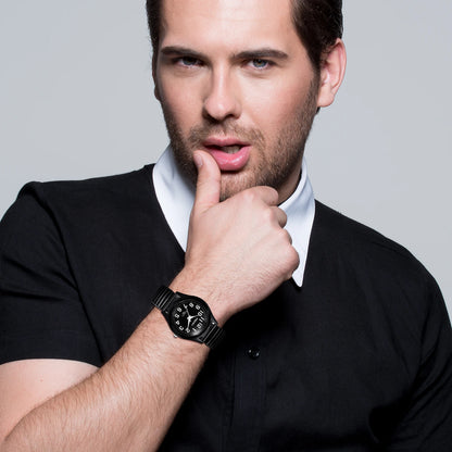 Elastic Strap Watch for Men Couples Clear and Easy Read Large Black Digital Hard Steel Strap Waterproof