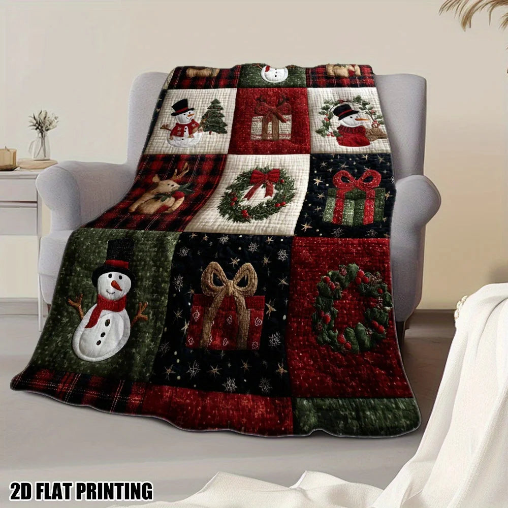 Cozy Christmas Throw Blanket – Soft Plaid with Candy, Santa & Reindeer for Sofa or Bed