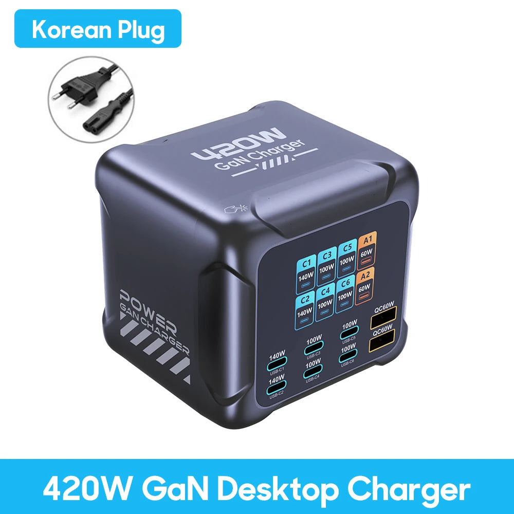 Ubigbuy 300W GaN Charger PPS PD 100W USB Type C 6-Port Digital Display Desktop Fast Charging Station for MacBook iPhone Samsung