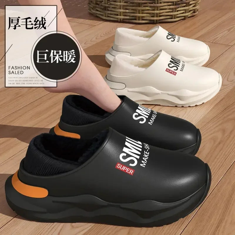 Mens Slippers Winter Warm Shearling Lining Indoor Outdoor Rubber Insole