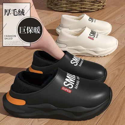Mens Slippers Winter Warm Shearling Lining Indoor Outdoor Rubber Insole