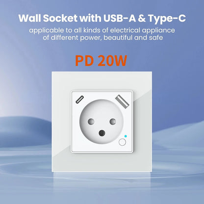 WiFi Smart Wall Socket EU Plug With USB C PD 20W Port