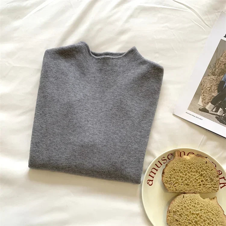 2025 Solid Sweater Women Half Turtleneck Knitted Pullovers Harajuku Korean Soft Warm Knitwear Autumn Winter Fashion Slim Jumpers
