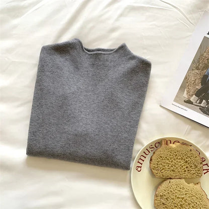 Women Mock Neck Knitted Sweater Pullover Slim Fit Knitwear
