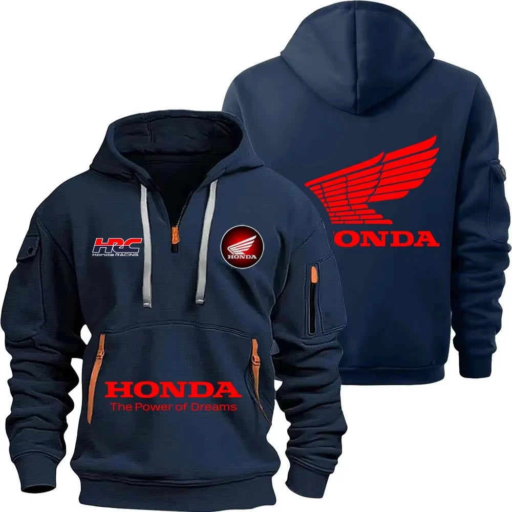 Honda zipper hoodie outdoor sports enthusiasts 2025 new men and women fashion half zipper pocket spring and autumn hoodie