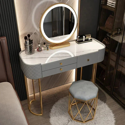 Makeup Dressing Table Mirror With Led Lighting And Storage White