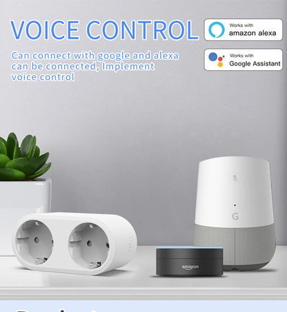 WiFi Smart Dual Plug Socket EU Plug 16A 20A Power Monitor Voice Control