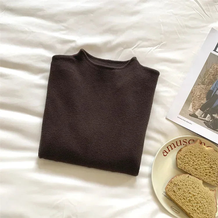 2025 Solid Sweater Women Half Turtleneck Knitted Pullovers Harajuku Korean Soft Warm Knitwear Autumn Winter Fashion Slim Jumpers