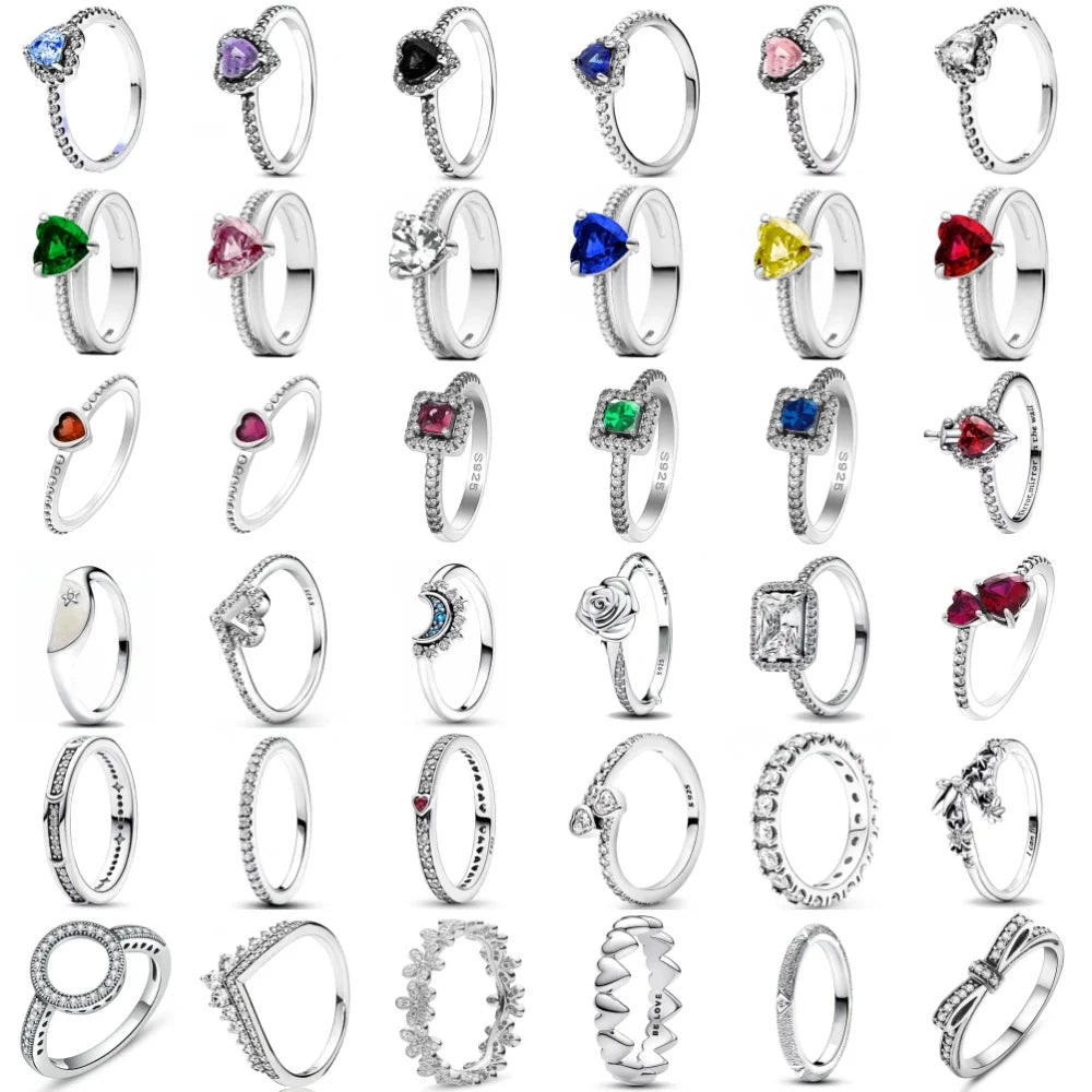 925 Sterling Silver Red Pink Blue Green Heart Stone Size 6 7 8 9 European Daisy Ring Rings Wedding Fashion Fine Jewelry Women