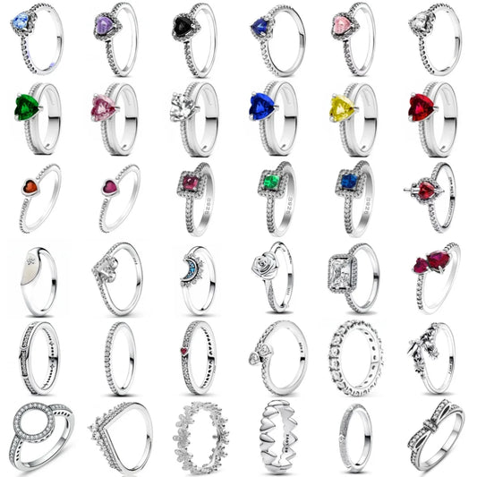 925 Sterling Silver Red Pink Blue Green Heart Stone Size 6 7 8 9 European Daisy Ring Rings Wedding Fashion Fine Jewelry Women