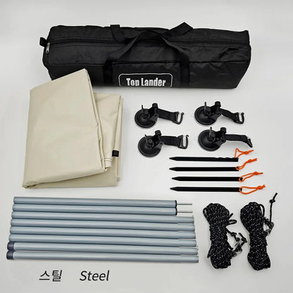 Car Side Awning With Suction Cup Anchors Black Waterproof UV Tent Shade