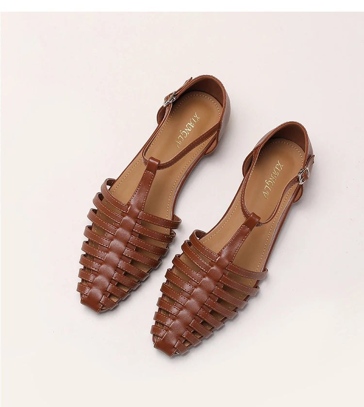 ZAROY Summer Cross Strap Flat Sandals Women Round Toe Ankle Buckle Hollow Casual Roman Sandalia Zapatos De Mujer сандали