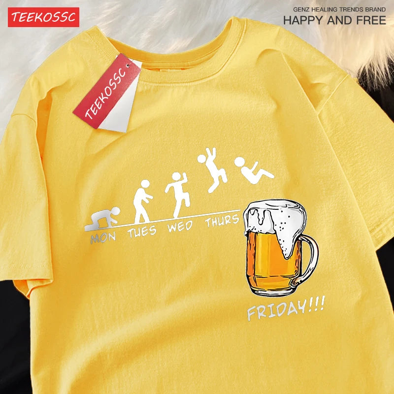 Friday Got Beer Freedom Fun Men Women Tshirt Harajuku Loose T Shirts Oversized Summer Short Sleeve Cotton Crewneck Casual Tshirt
