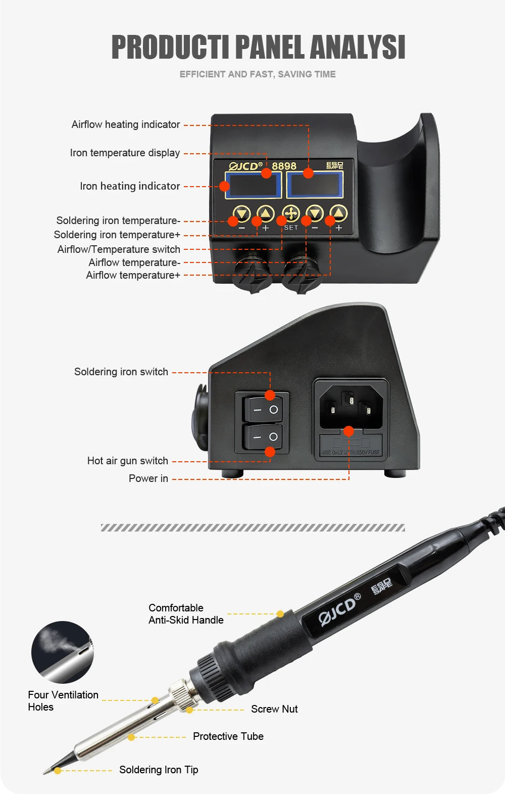 JCD 8898 750W Soldering Station 2 in 1 LCD Digital display Rework Welding Station Kit Soldering Iron Hot Air Repair Solder tools