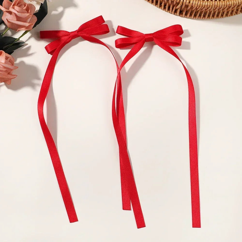 2pcs 2025 New Cute Ribbon Bow Headband Long Tassel Hair Clip Women's Hair Accessories Girls Party Headwear Side Clips Wholesale