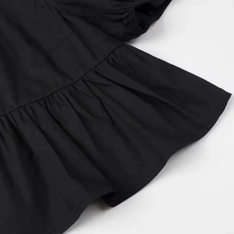 MUJER Leopard Print Crop Top Women Puff Sleeve Ruffle Blouses Woman 2025 Summer Shirts and Blouses for Women Ruched Ladies Tops