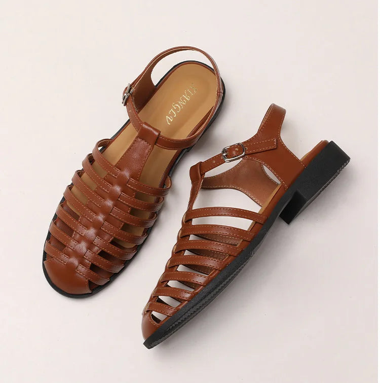 ZAROY Summer Cross Strap Flat Sandals Women Round Toe Ankle Buckle Hollow Casual Roman Sandalia Zapatos De Mujer сандали