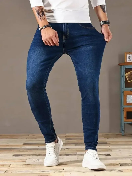 Mens Slim Fit Denim Jeans Blue Casual Street Style