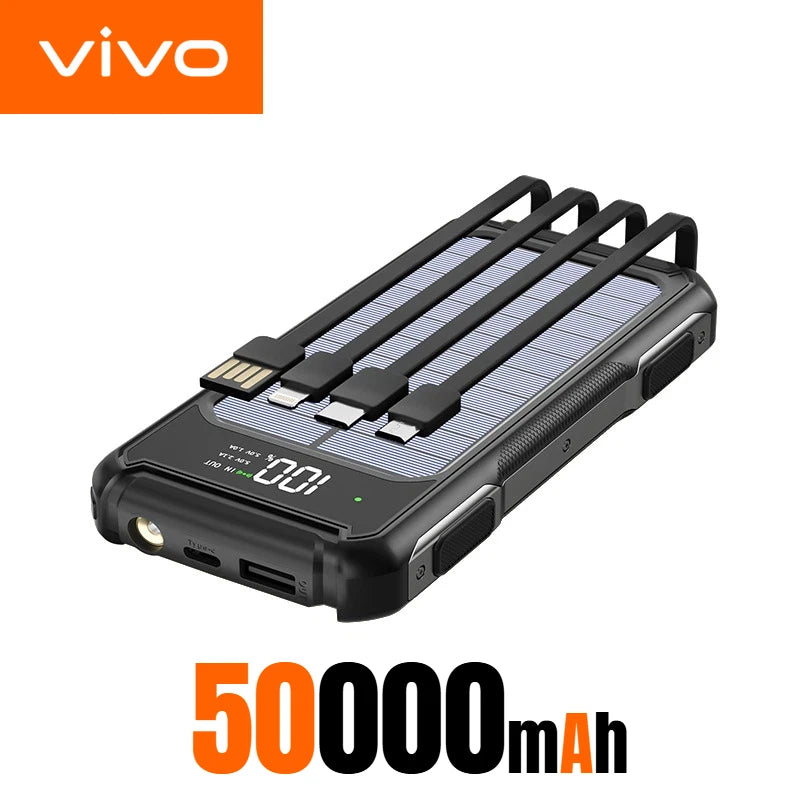 VIVO 200000mAh Solar Power Bank Large Capacity 4 in 1 Built in Cables Intelligent Digital Display Laser Light For Samsung
