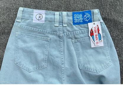 Y2K Embroidered Baggy Jeans For Women High Waist Denim Blue