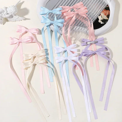 Ribbon Bow Headband And Long Tassel Hair Clip Set Polyester And Alloy 2 Pieces