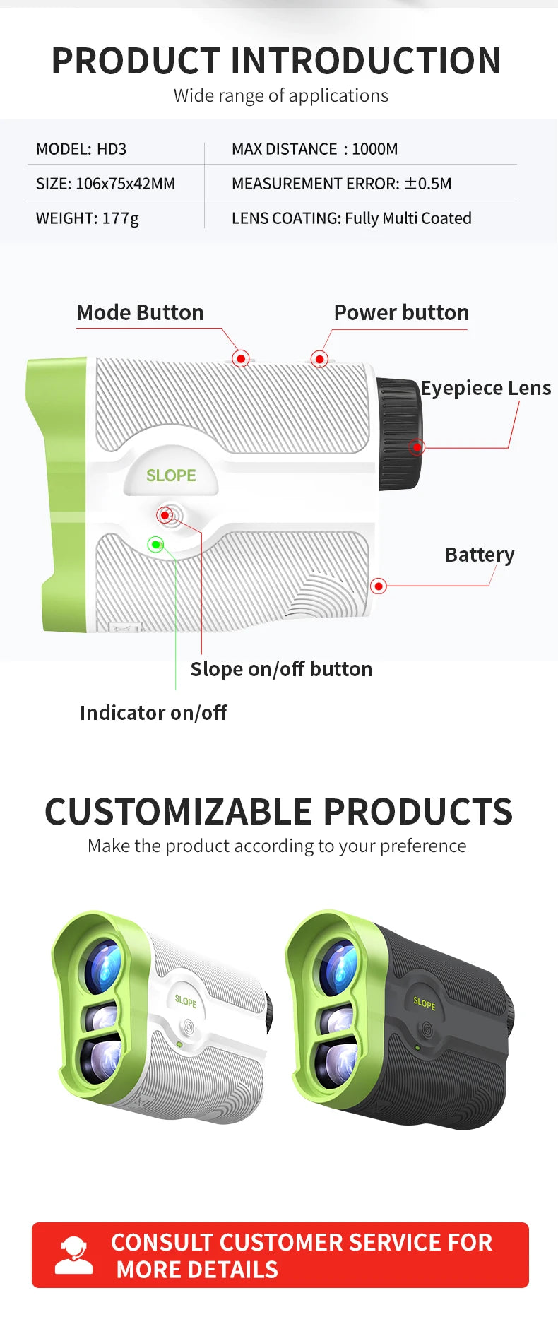 Nohawk Multifunctional Golf Laser Rangefinder Telescope with Flag-Lock Slope Distance Meter for Hunting Construction Monocular