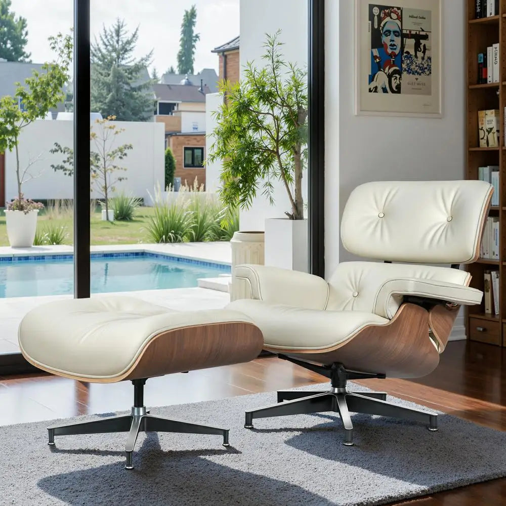 Mid-century Armchair Leather Lounges Chair ,ottoman include Living Room Furniture