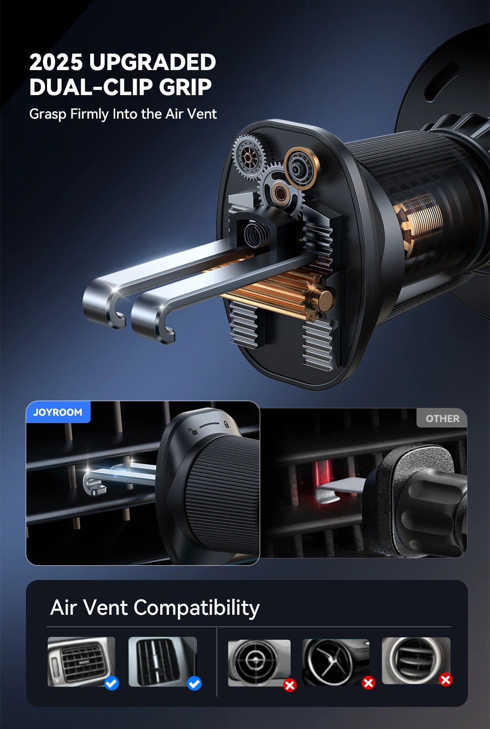 Joyroom Magnetic Car Phone Holder Mount Dashboard & Air Vent Wirelees Charging Phone Holder For iPhone 16 15  14 13 12 JR-ZS502