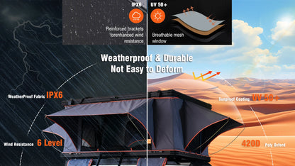 Aluminum Four-Person Rooftop Tent, Hard Shell, Closed Size 212x131x19 cm