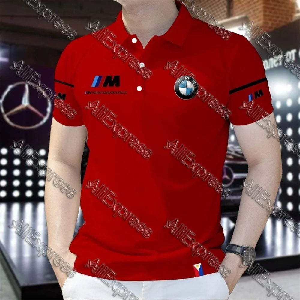 Summer BMW Men's Loose Fashion Short Sleeve Quick Drying Polo Shirt Motorcycle Racing Motogp Cycling Suit Lapel T-Shirt for Men