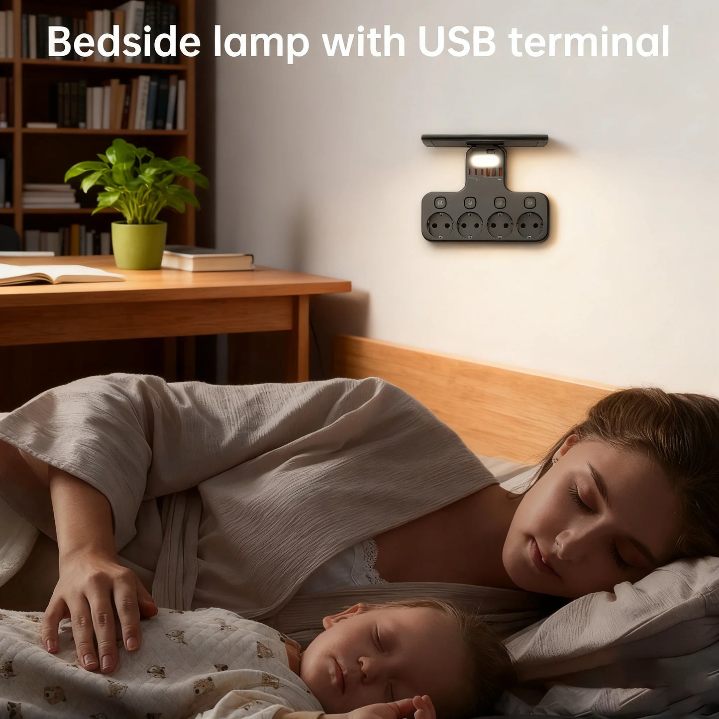 EU Multi-Function Power Strip,4000W Wall Mounted Independent Switches Socket ,Sensor Night Light, 3USB-C 3USB-A Ports Charging