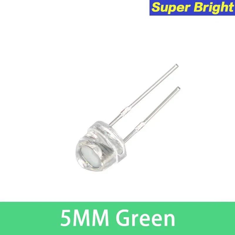 100pcs LED Diode F5 Super Bright Straw Hat LED 5mm Light Emitting Diodes Blue Green Red Yellow White, for DIY Electronic