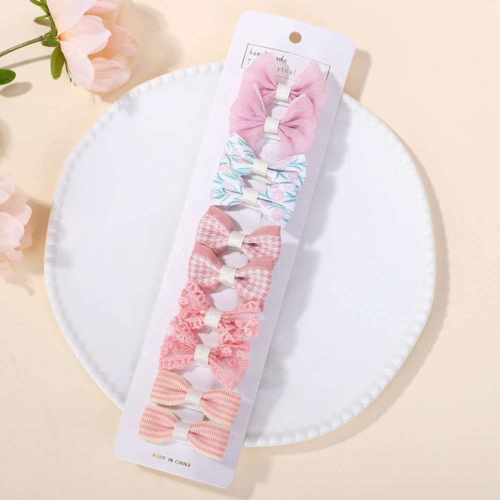 RAINBOW BOWS 10Pcs/set Handmade Fabric Printed Barrette Boutique Mini Bangs Bow Hair Clip Ins Daisy Hairgripes 2025 Spring Style
