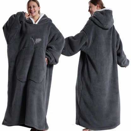 Extra Long Hooded Blanket – Winter Flannel Wearable Throw with Full Sleeves
