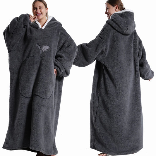Extra Long Hooded Blanket – Winter Flannel Wearable Throw with Full Sleeves