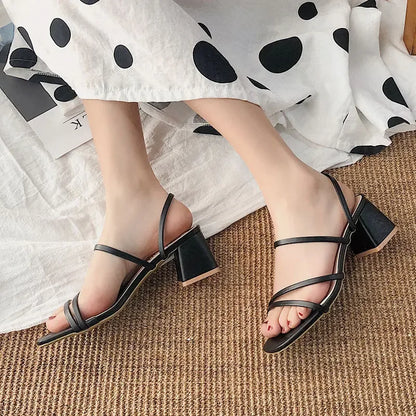 Women High Heel Sandals Open Toe Ankle Strap Square Heel Wedge