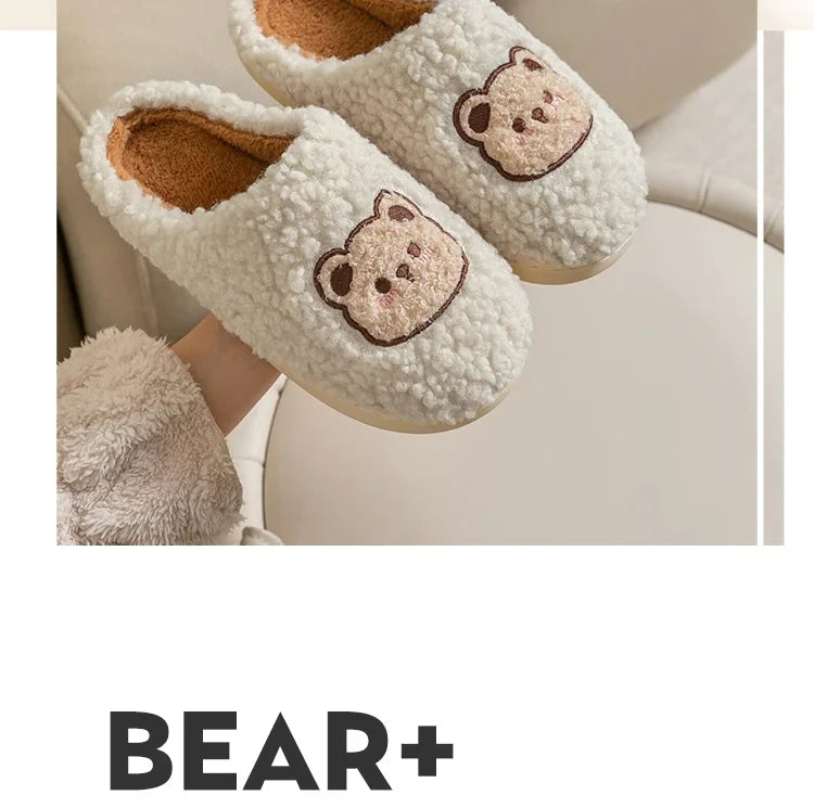 TZLDN Fashion Men's Slippers Winter Warm Cartoon Bear Lovely Indoor Soft Sole Non-slip Dormitory Causal Home Plush Shoes Couple