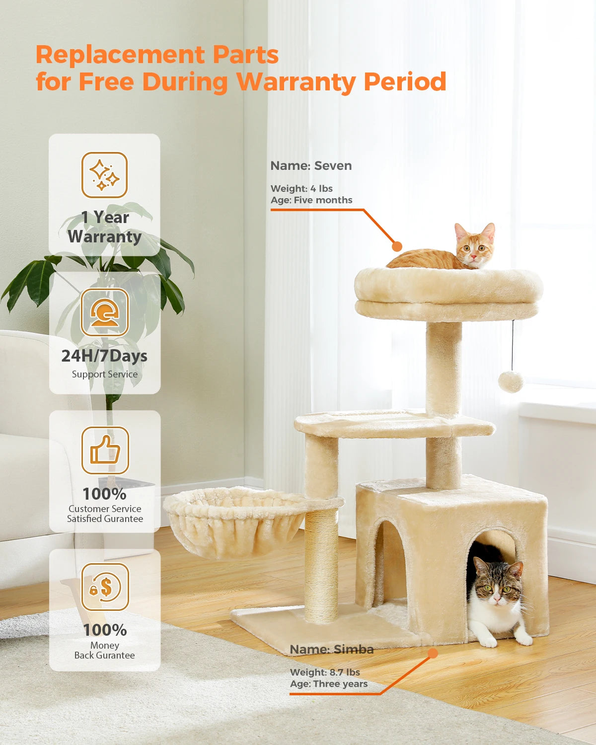 Indoor Cat Tree & Tower with Scratching Posts and Hammock – 2 Styles