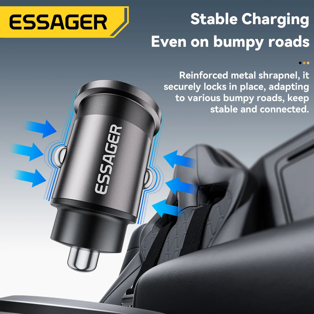 Essager 45W Mini USB Car Charger QC 3.0 PD 3.0 SCP AFC USB Type C Car Mobile Phone Charger For iPhone Huawei Samsung Xiaomi iPad