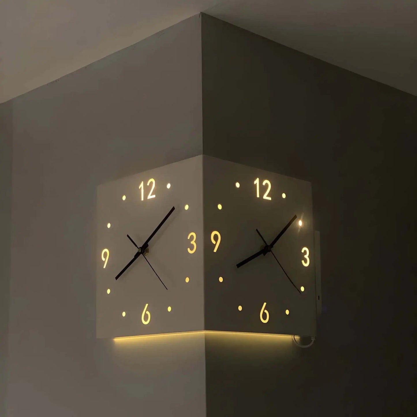 Sensor Luminous Corner Wall Clock – Modern Home & Office Decor