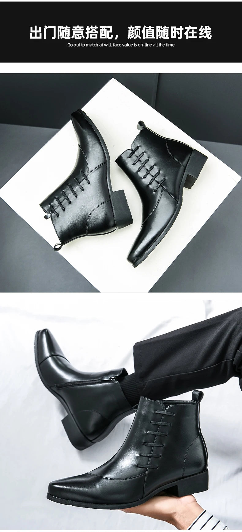 Men's Leather Riding Boots Ankle High ZIP Closure PU Lined