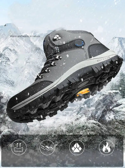 Men's Winter Boots Fur Lined Waterproof Leather High Top Ankle Boots Plus Size