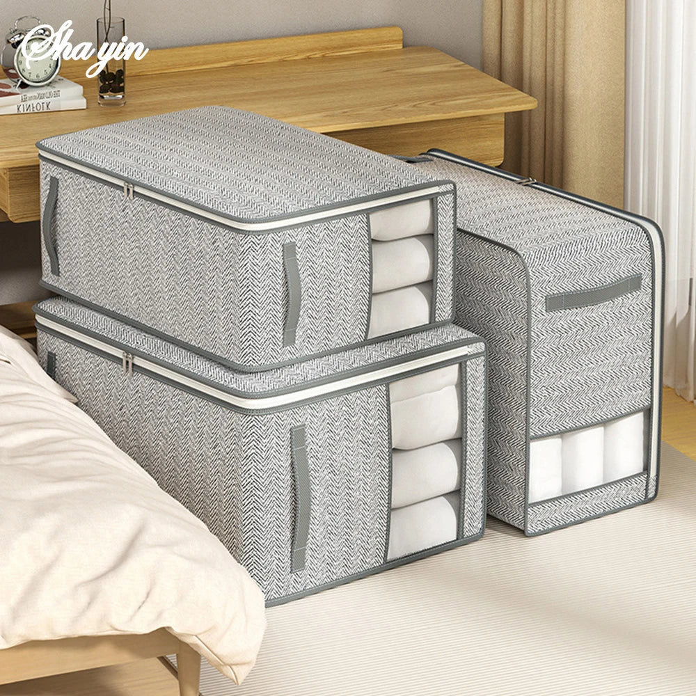 Gray Clothes Organizer Bag, Quilt Storage Bag, Wardrobe Clothes Sorting Bag, With Window Storage Bag Waterproof Storage Bag
