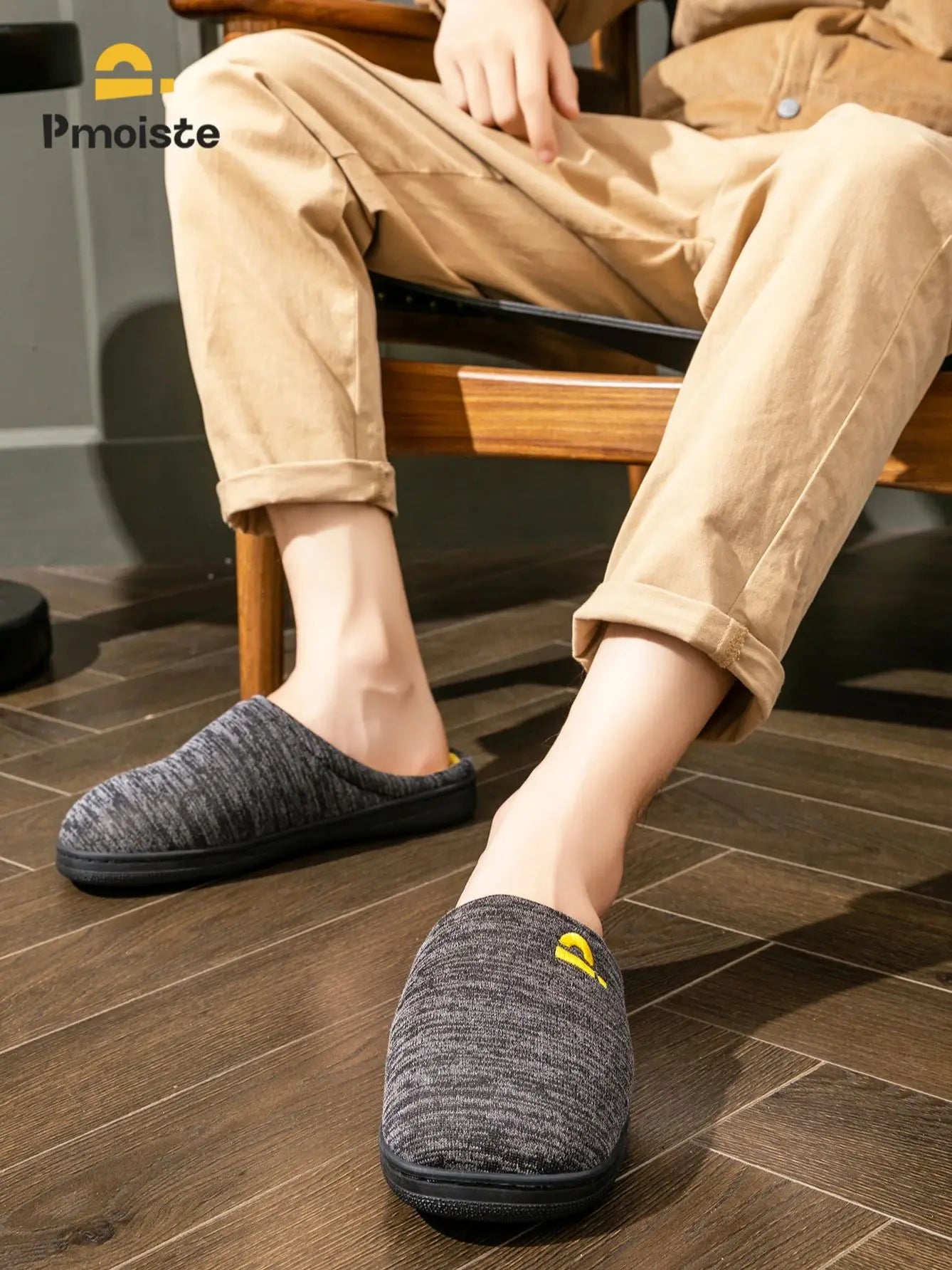 Knitted Embroidered Indoor Slippers For Men With Memory Foam