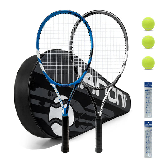 Tennis Rackets for Adults, Pre-Strung 27 Inch Tennis Racquets-2 Player Tennis Racket Set with 3 Balls,2 Grips, 2 Vibration Dampe