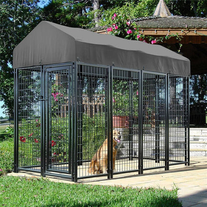 Dog Kennel Heavy Duty Large Welded Iron With Roof Cover Indoor Outdoor