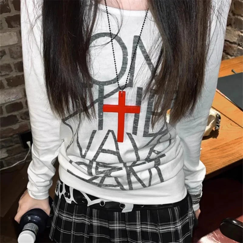 2025 New Cool Punk Gothic Wood Cross Pendant Necklace for Women Men Vintage Black White Hip Hop Y2k Necklace Party Jewelry Gift