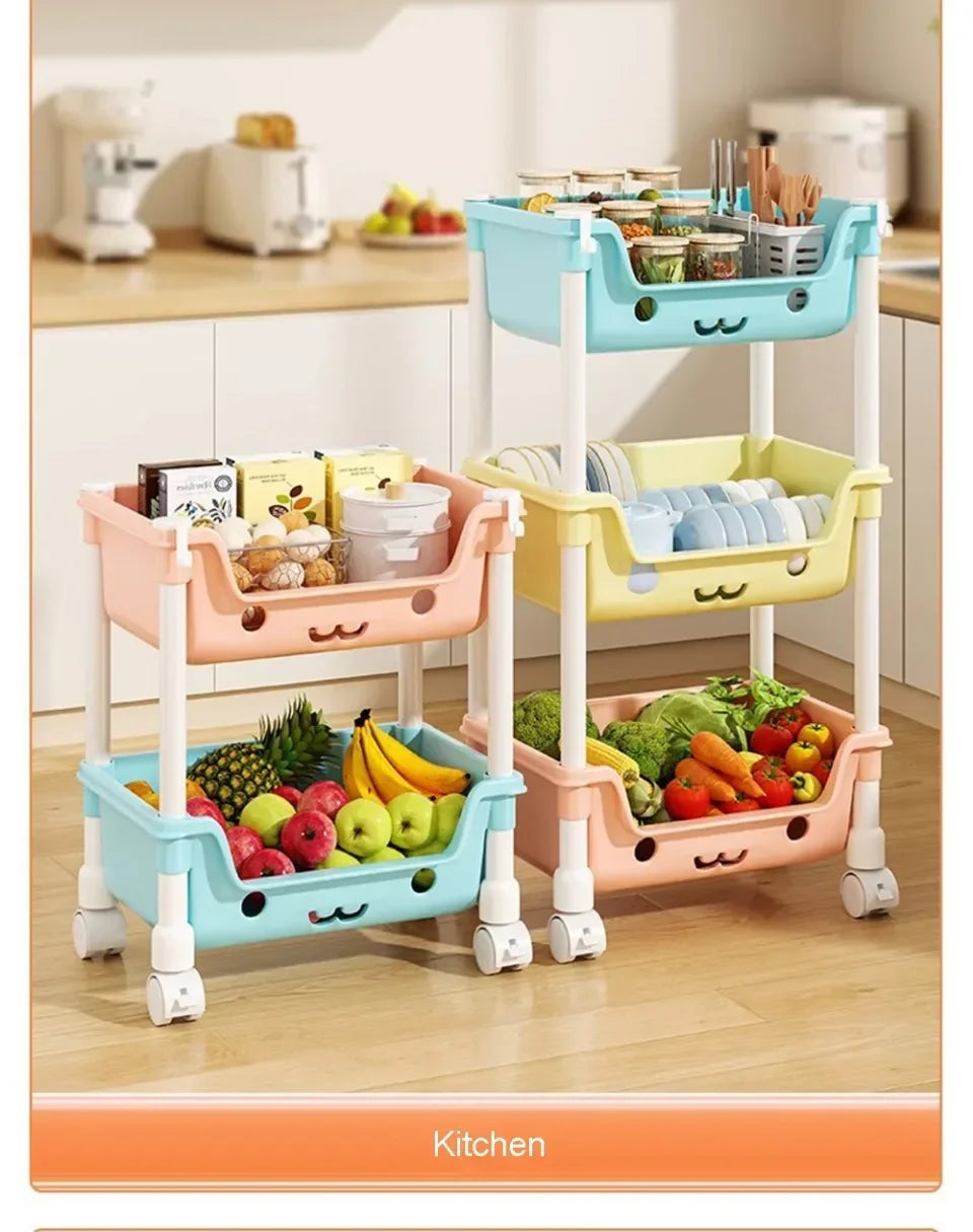 Toy Storage Trolley Children's Toy Storage Racks and Shelving Rotating Bookshelf Household Mobile Trolleyarrange
