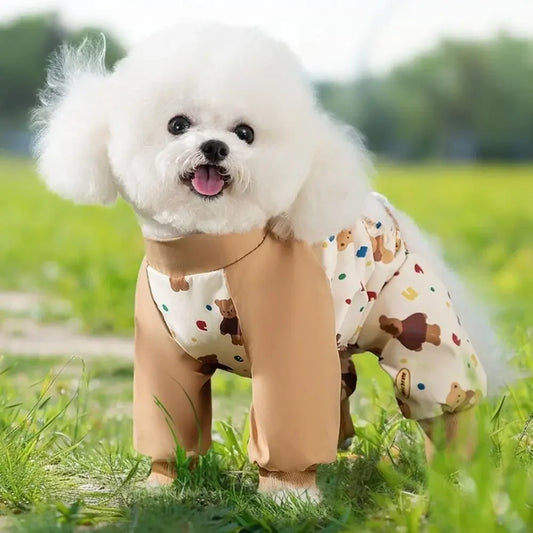 Waterproof Pet Strolling Going Out Pants Back Elastic Band Cartoon Dog Four Legged Pants S~XXL Dust-proof Dog Leggings